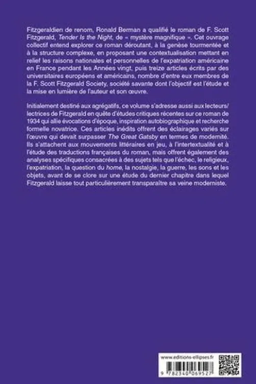Agrégation anglais. Francis Scott Fitzgerald, Tender is the Night, Edition 2023, Edition en anglais, Elisabeth Bouzonviller