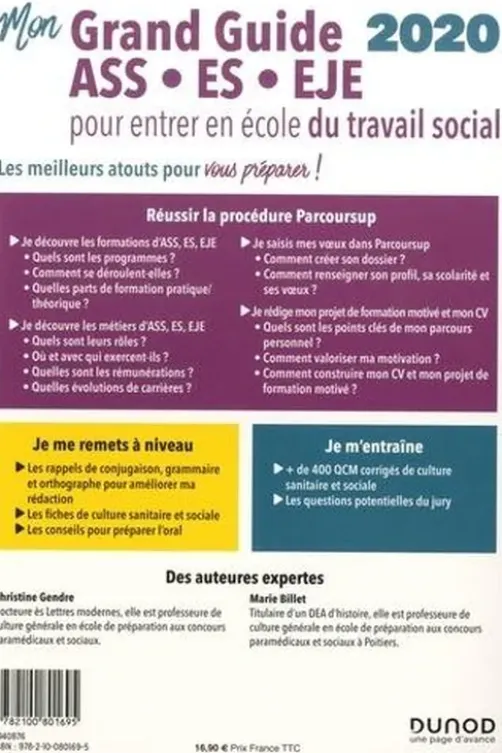 ASS - ES - EJE pour entrer en école du travail social. Réussir la procédure parcoursup, remise à niveau - Entraînement, Edition 2020, Christine Gendre