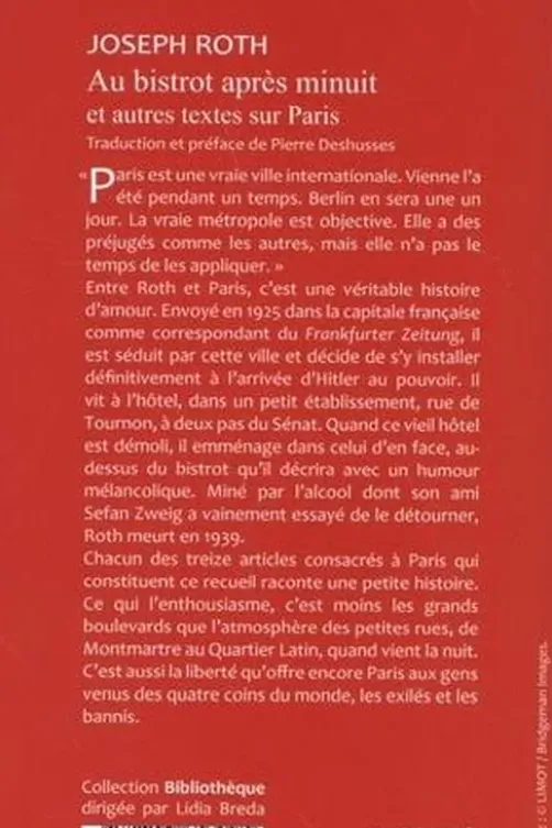 Au bistrot après minuit et autres textes sur Paris, Joseph Roth