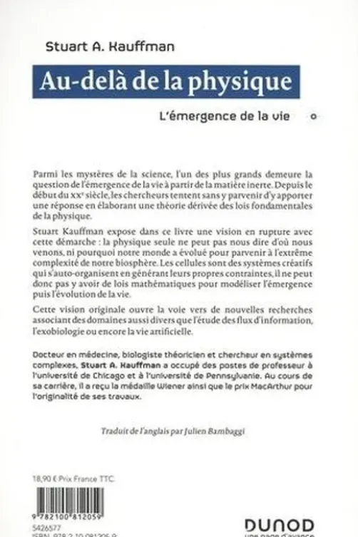 Au-delà de la physique. Un nouveau regard sur l'origine de la vie, Stuart Kauffman