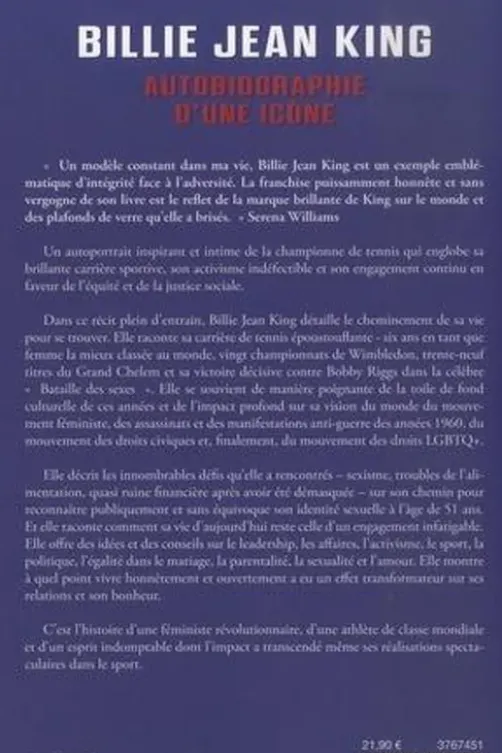 Billie Jean King, autobiographie d'une icône. Les combats d'une championne pour l'égalité