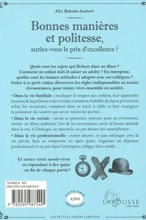 Bonnes manières et politesse, auriez-vous le prix de l'excellence ? Règles et usages à connaître pour bien vivre en famille, en société, au travail, Alix Baboin-Jaubert