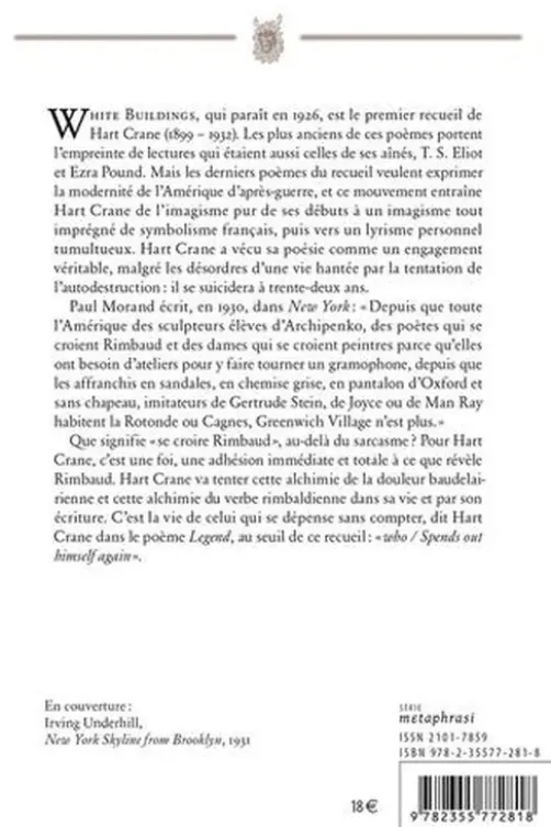 Bâtiments blancs. Edition bilingue français-anglais, Hart Crane