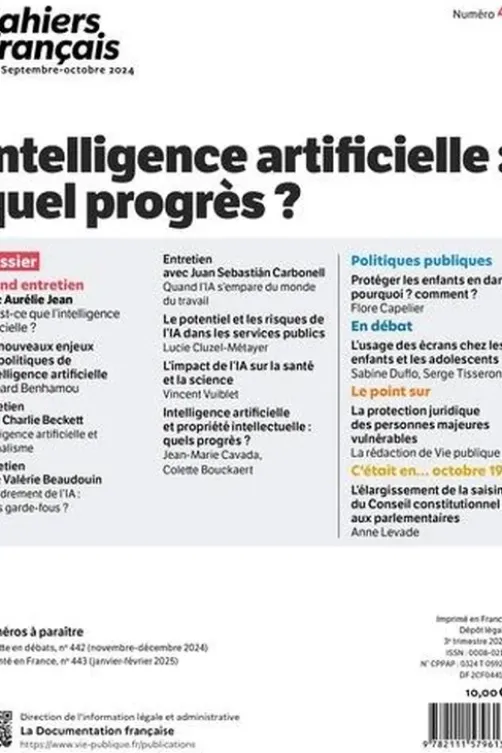 Cahiers français N° 441, septembre-octobre 2024 : Intelligence artificielle : quel progrès ?, Anne Duclos-Grisier