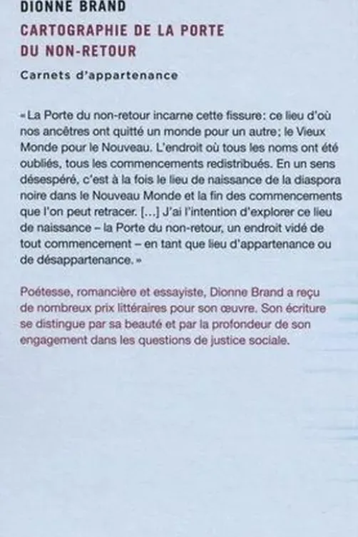 Cartographie de la porte du non-retour. Carnets d'appartenance, Dionne Brand