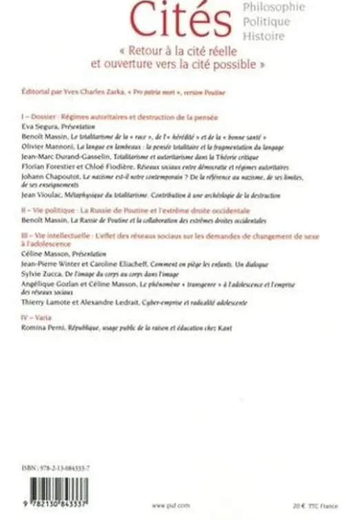 Cités N° 93/2023 : Régimes autoritaires et destruction de la pensée, Eva Segura