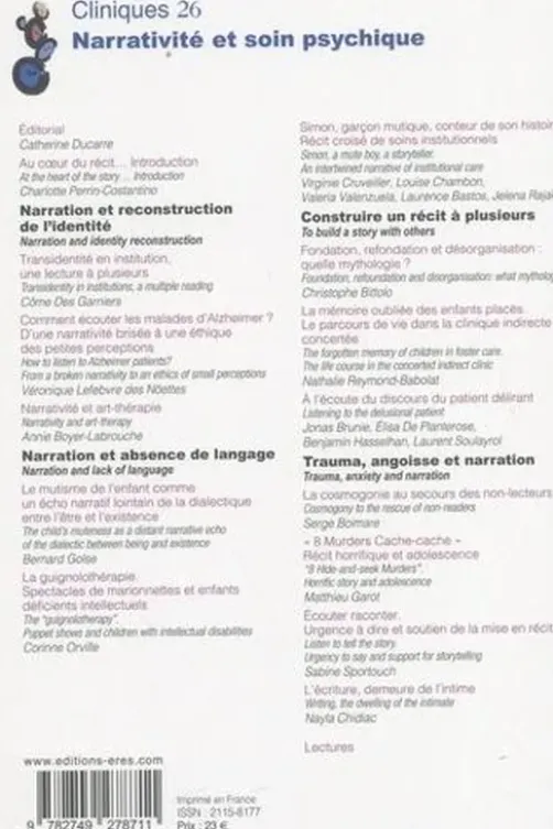 Cliniques N° 26 : Narrativité et soin psychique, Catherine Ducarre