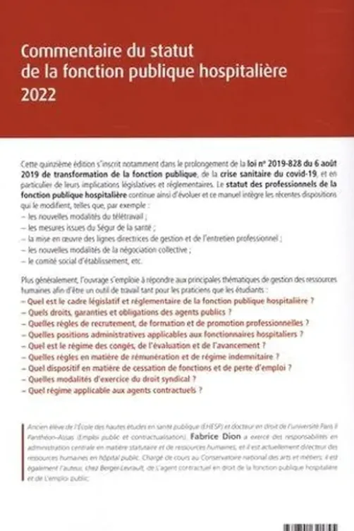 Commentaire du statut de la fonction publique hospitalière. 15e édition, Fabrice Dion