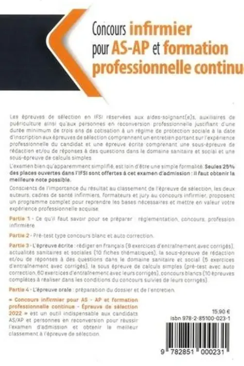 Concours infirmier pour AS-AP et formation professionnelle continue. Edition 2022, Sandrine Schlick