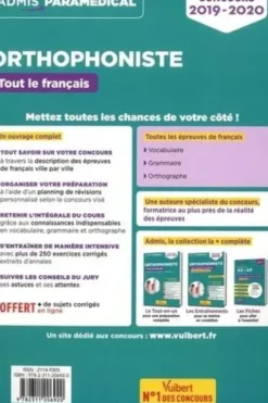 Concours orthophoniste tout le français. Vocabulaire, Grammaire, Orthographe, Edition 2019-2020, Dominique Dumas