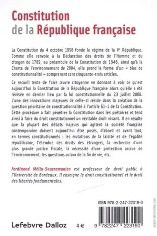 Constitution de la République française. 21e édition, Ferdinand Mélin-Soucramanien