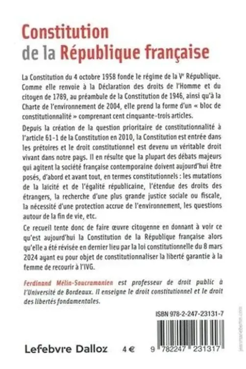 Constitution de la République française. Edition 2025, Ferdinand Mélin-Soucramanien
