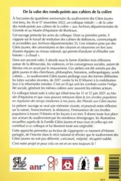 De la valse des ronds-points aux cahiers de la colère. Actes du colloque du mercredi 16 novembre 2022 aux Archives départementales de la Gironde au jeudi 17 novembre 2022 au musée d'Aquitaine de Bordeaux, Magali Della Sudda