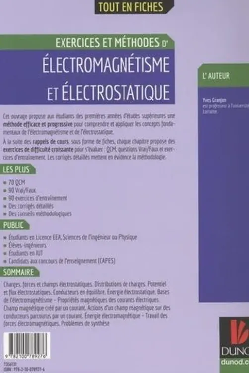 Exercices et méthodes d'électromagnétisme et électrostatique, Yves Granjon