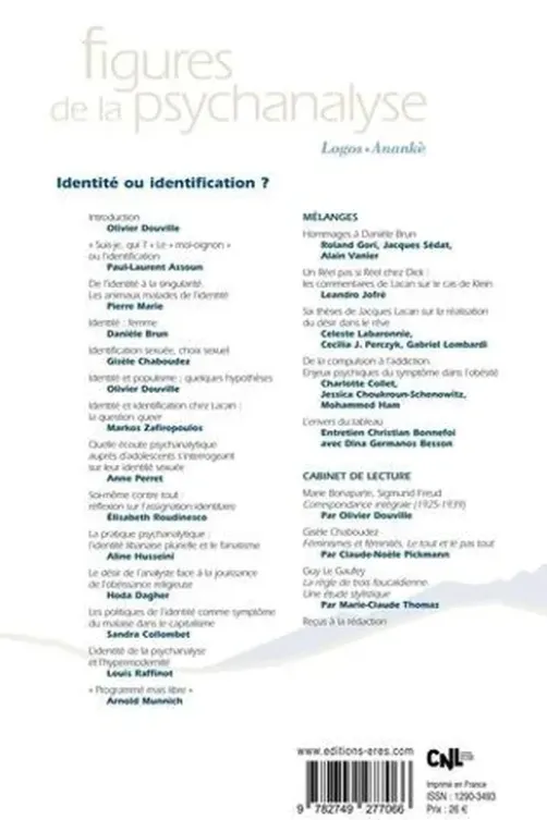 Figures de la psychanalyse N° 44 : Identités, Identifications, Gisèle Chaboudez