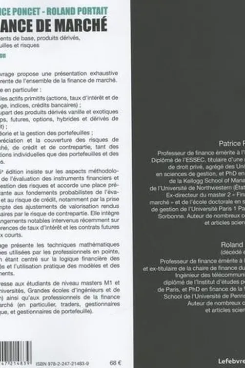 Finance de marché. Instruments de base, produits dérivés, portefeuilles et risques, 5e édition, Patrice Poncet