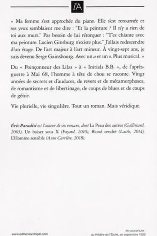 Gainsbourg, roman, Eric Paradisi