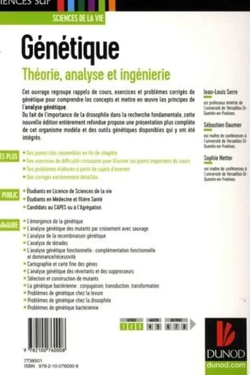 Génétique. Théorie, analyse et ingénierie, 5e édition, Jean-Louis Serre