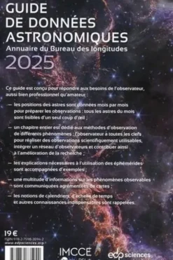Guide de données astronomiques. Pour l'observation du ciel, à l'usage des professionnels et amateurs, Edition 2025, IMCCE
