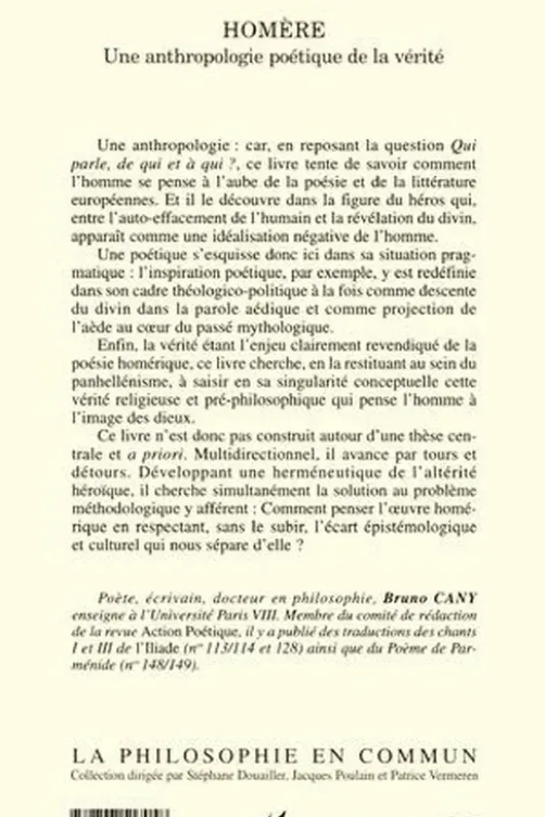 Homère. Une anthropologie poétique de la vérité, Bruno Cany