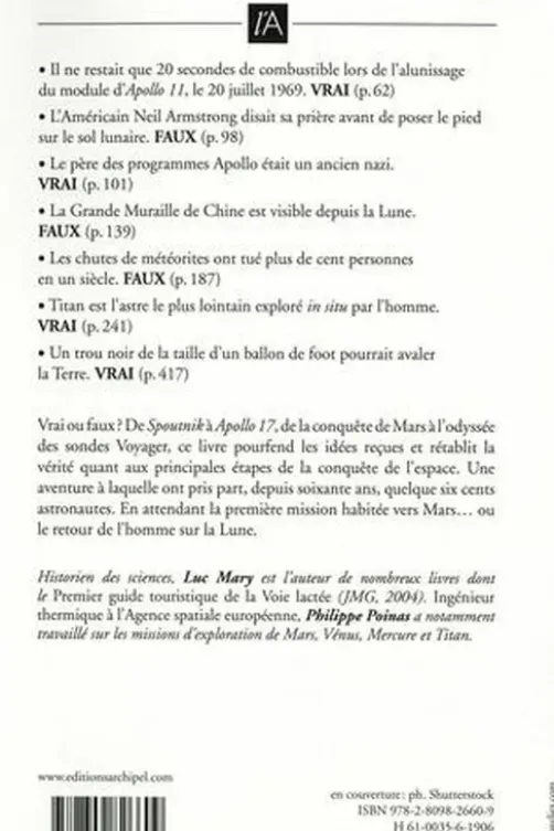100 idées reçues, contrevérités et faits insolites sur la conquête de l'espace, Luc Mary