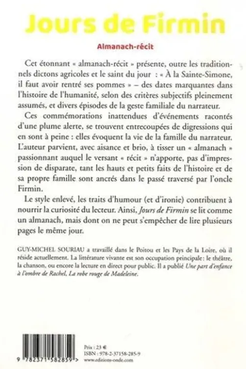 Jours de Firmin. Almanach-récit, Guy-Michel Souriau