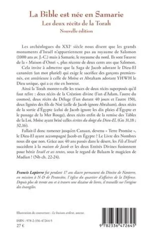 La Bible est née en Samarie. Les deux récits de la Torah, Francis Lapierre