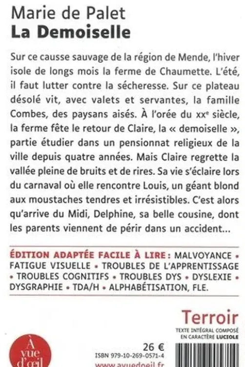 La demoiselle [EDITION EN GROS CARACTERES, Marie de Palet