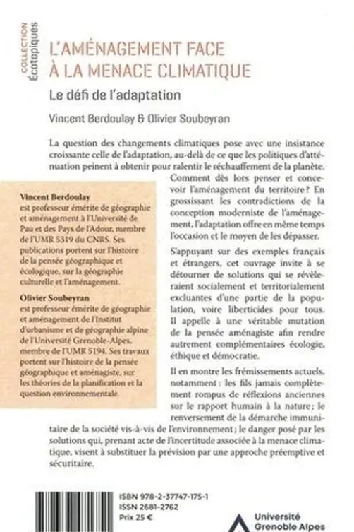 L'aménagement face à la menace climatique. Le défi de l'adaptation, Olivier Soubeyran