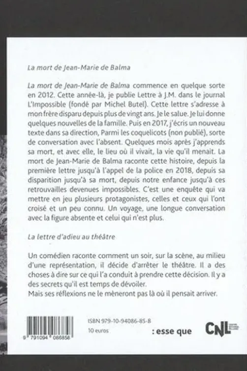 La mort de Jean-Marie de Balma suivi de La lettre d’adieu au théâtre, Vincent Guédon