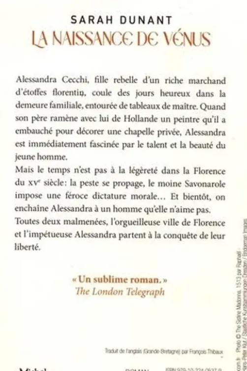 La naissance de Vénus, Sarah Dunant