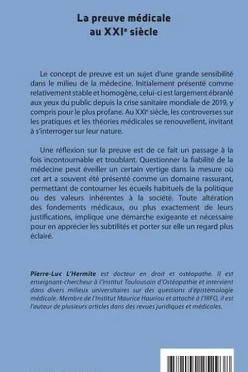 La preuve médicale au XXIe siècle, Pierre-Luc L'Hermite