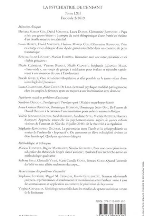 La psychiatrie de l'enfant Volume 62 N° 2/2019, Pierre Sullivan
