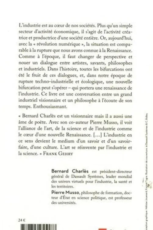 La Renaissance de l'industrie. Dialogue entre un industriel et un philosophe, Bernard Charlès