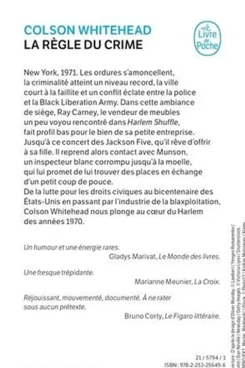 La règle du crime, Colson Whitehead