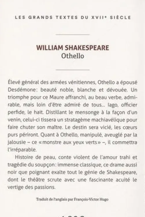 La Tragédie d'Othello, le Maure de Venise, William Shakespeare