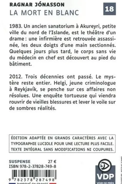 La trilogie blanche Tome 1 : La mort en blanc [EDITION EN GROS CARACTERES, Ragnar Jónasson