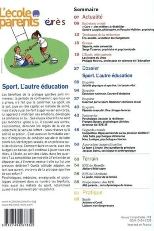 L'école des parents N° 636, juillet-août-septembre 2020 : Sport. L'autre éducation, Anne Lanchon