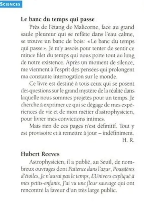 Le banc du temps qui passe. Méditations cosmiques, Hubert Reeves