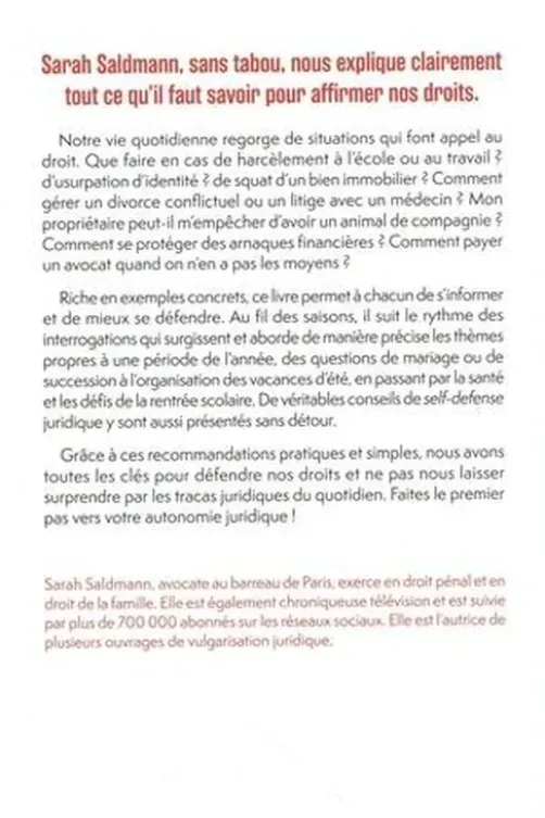 Le bon droit en toutes saisons, Sarah Saldmann