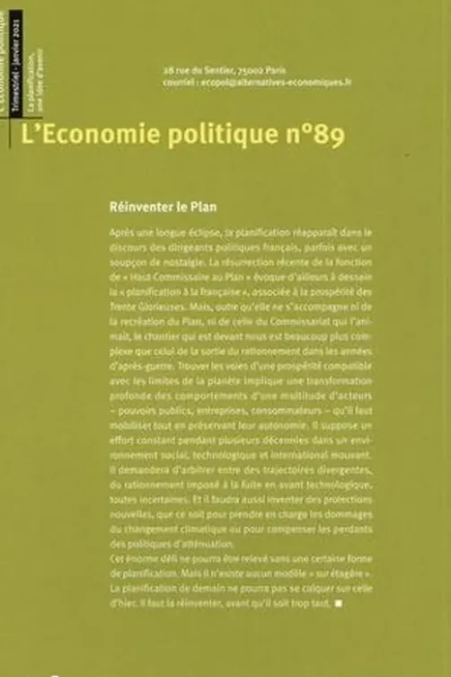 L'Economie politique N° 89, janvier 2021 : La planification, une idée d'avenir, Sandra Moatti