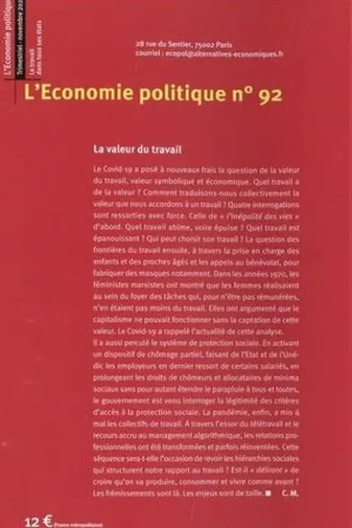 L'Economie politique N° 92, novembre 2021 : Le travail dans tous ses états, Sandra Moatti