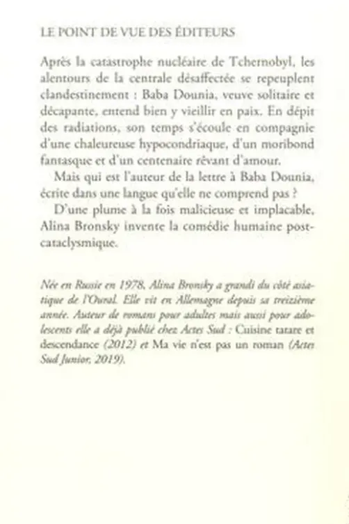 Le dernier amour de Baba Dounia, Alina Bronsky