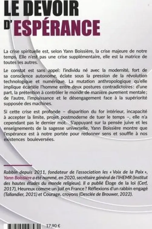 Le devoir d'espérance. Faire face à la crise spirituelle, Yann Boissière