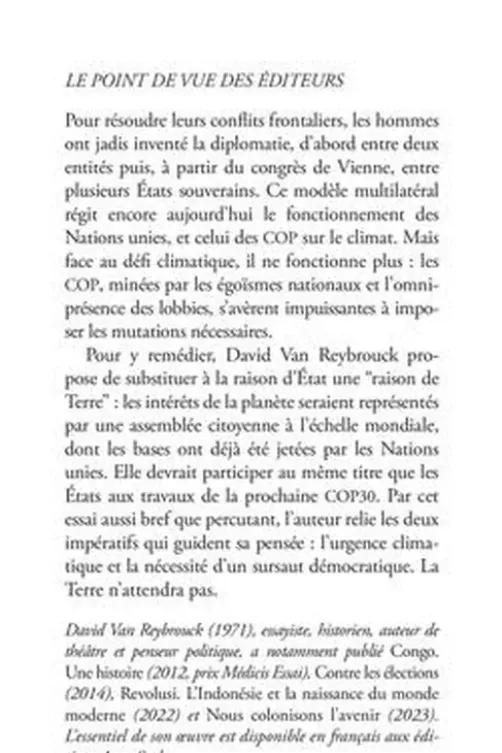Le Monde et la Terre. Comment les préserver ?, David Van Reybrouck