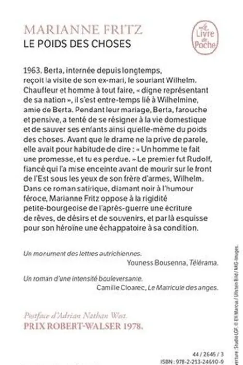 Le poids des choses. Suivi de "Sur Marianne Fritz"