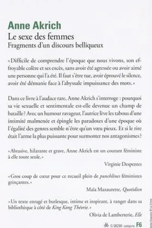Le sexe des femmes. Fragments d'un discours belliqueux, Anne Akrich