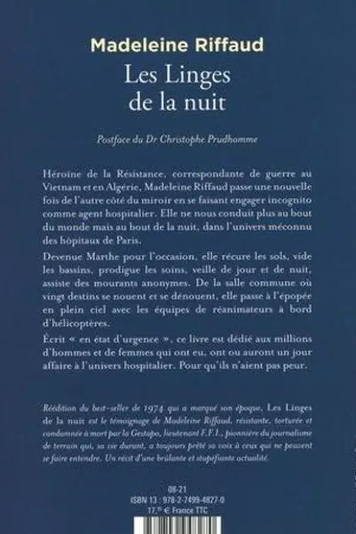 Les linges de la nuit. Hôpital - Urgence (1974-2021), Madeleine Riffaud