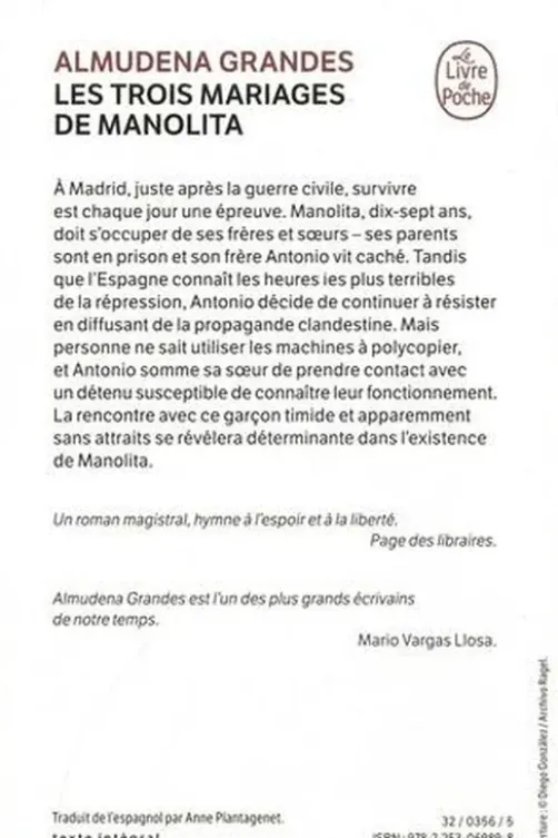 Les trois mariages de Manolita, Almudena Grandes