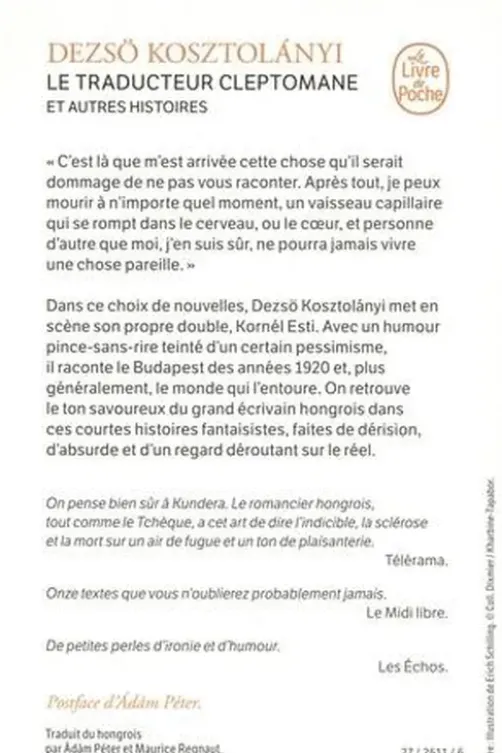 Le traducteur cleptomane. Et autres histoires, Dezsö Kosztolanyi